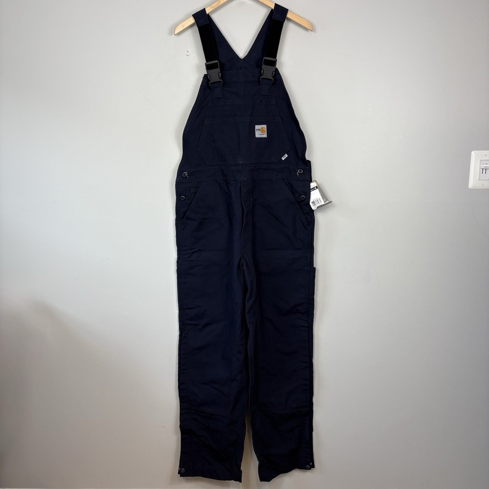 Carhartt Flame Resistant Duck Bib Unlined Navy Blue Overall Men's 34 x 32 NWT